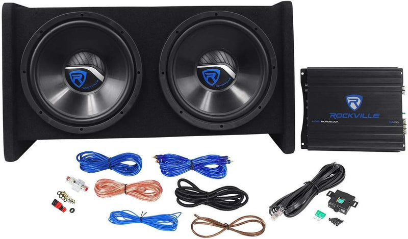 RV12.2B 1200W Dual 12" Car Subwoofer Enclosure Mono Amplifier Amp Kit S3631
