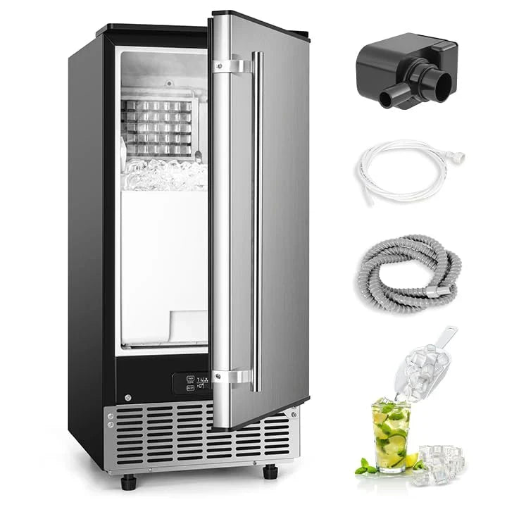 Commercial Under Counter Ice Maker Machine, 80Lbs/Day with 24lbs Ice Storage, Built-in Drain Pump/Automatic Cleaning/Timing Setting/Smart LCD Panel, Ideal for Both Home and Commercial Use Z815