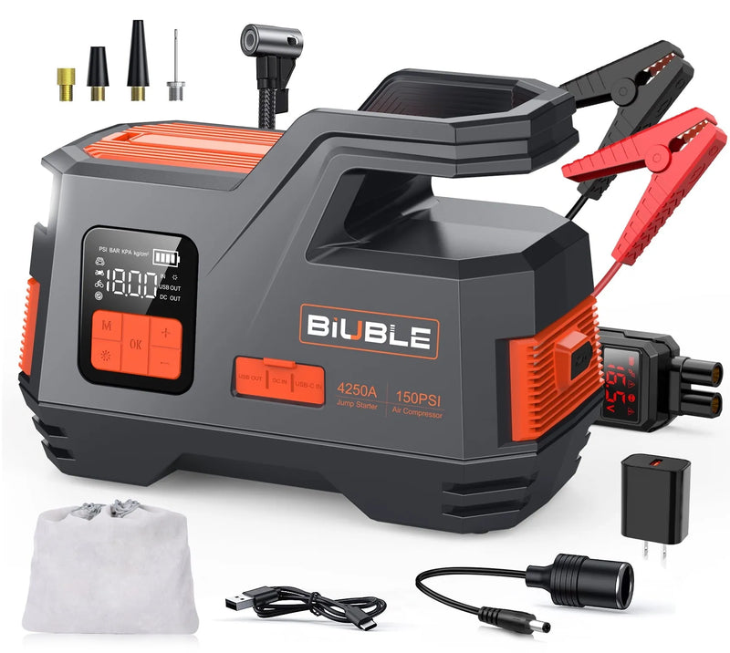 Car Jump Starter with Air Compressor, 4500A Peak 26800mAh 12V Auto with 150PSI Tire Inflator（up to All Gas or 10.0L Diesel Engine） Q9111
