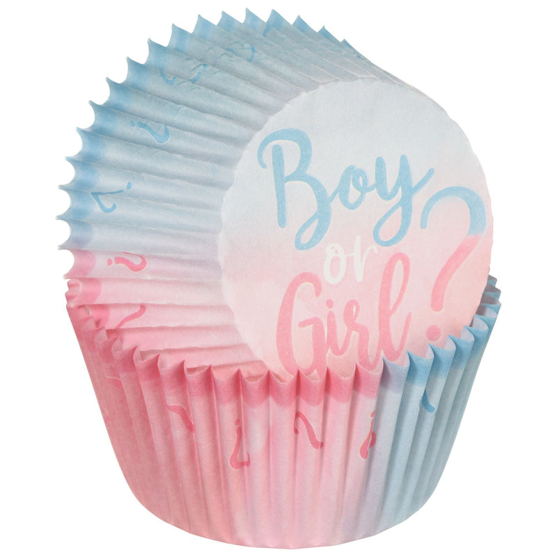 "Boy or Girl?" Baking Cups, Blue/Pink, 2-in, 75-pk, for Gender Reveal O6431