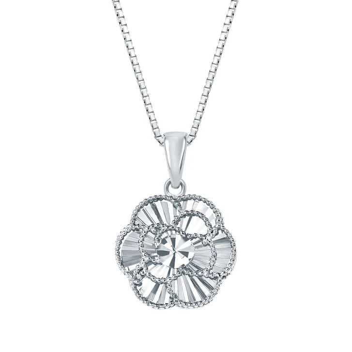 Diamond Cut Floral Pendant in White Gold Z1553