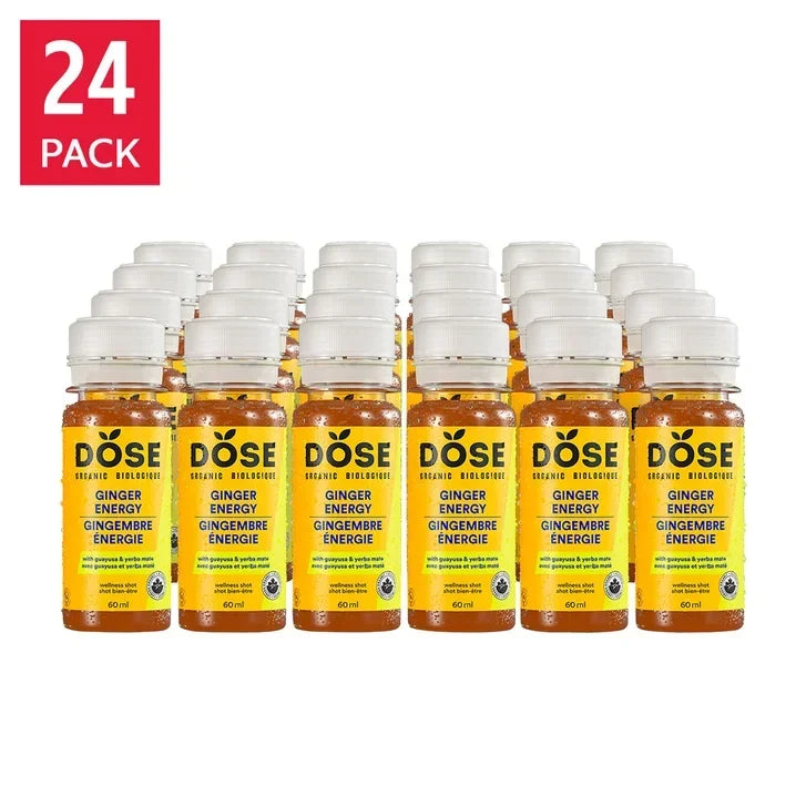 DOSE Organic Ginger Daily Booster shots, ENERGY pack, 24 x 60 mL (2 fl oz) V8254